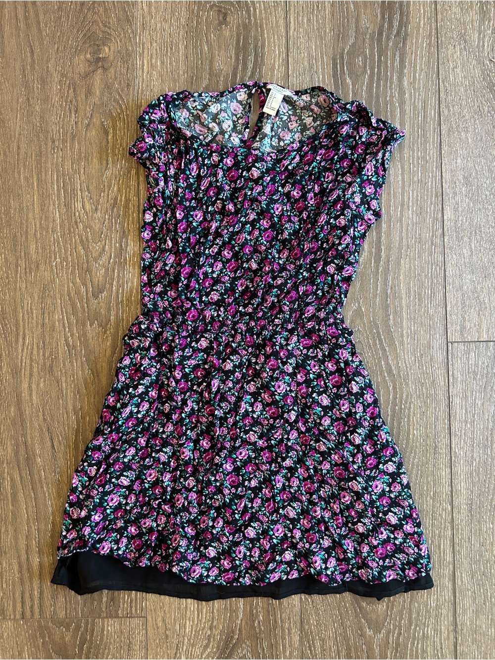 Forever 21 Black Dress with Pink and Mint Floral Print